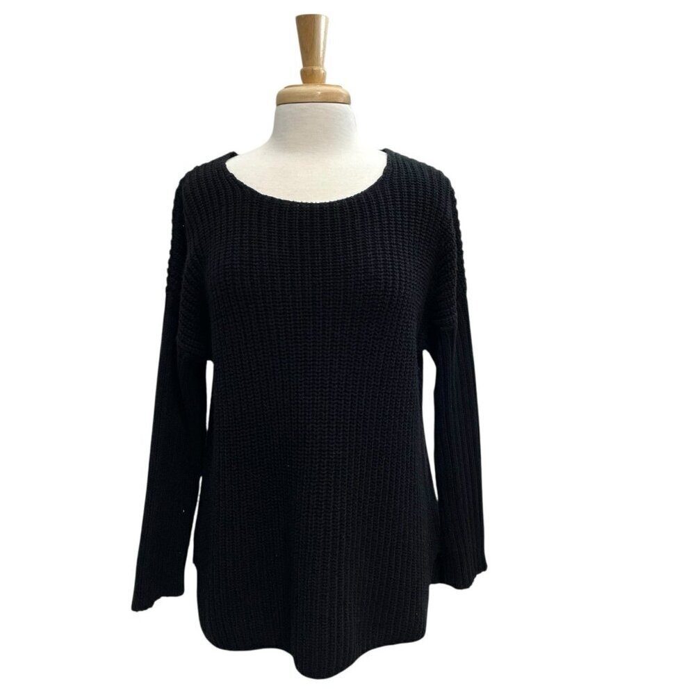 ANINE BING Oversized Chunky Ribbed Knit Pullover Sweater Boat Neck Black size XS